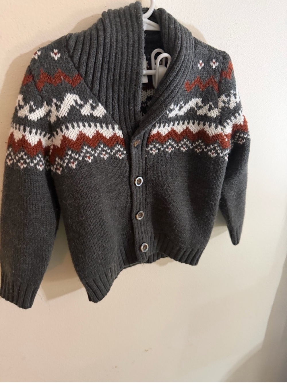 NWT Carters Size 3t  Shawl Collar Fair Isle Cardigan Sweater - Charcoal Gray